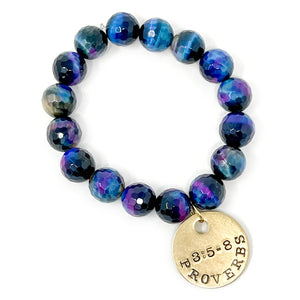 12mm Faceted Northern Lights Tiger Eye with Proverbs 3:5-8