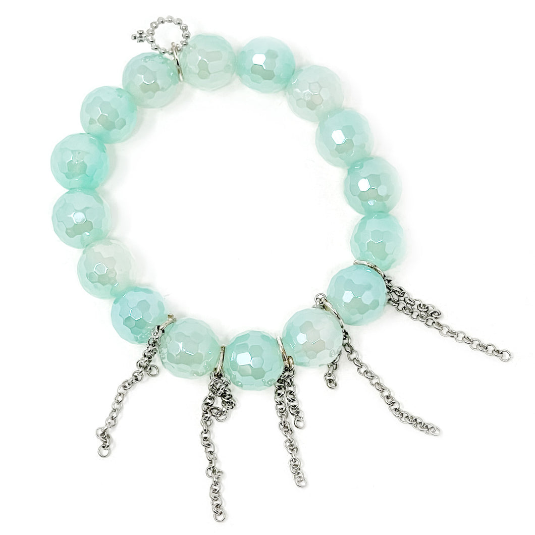 12mm Faceted Tranquility Agate with Silver Fringe