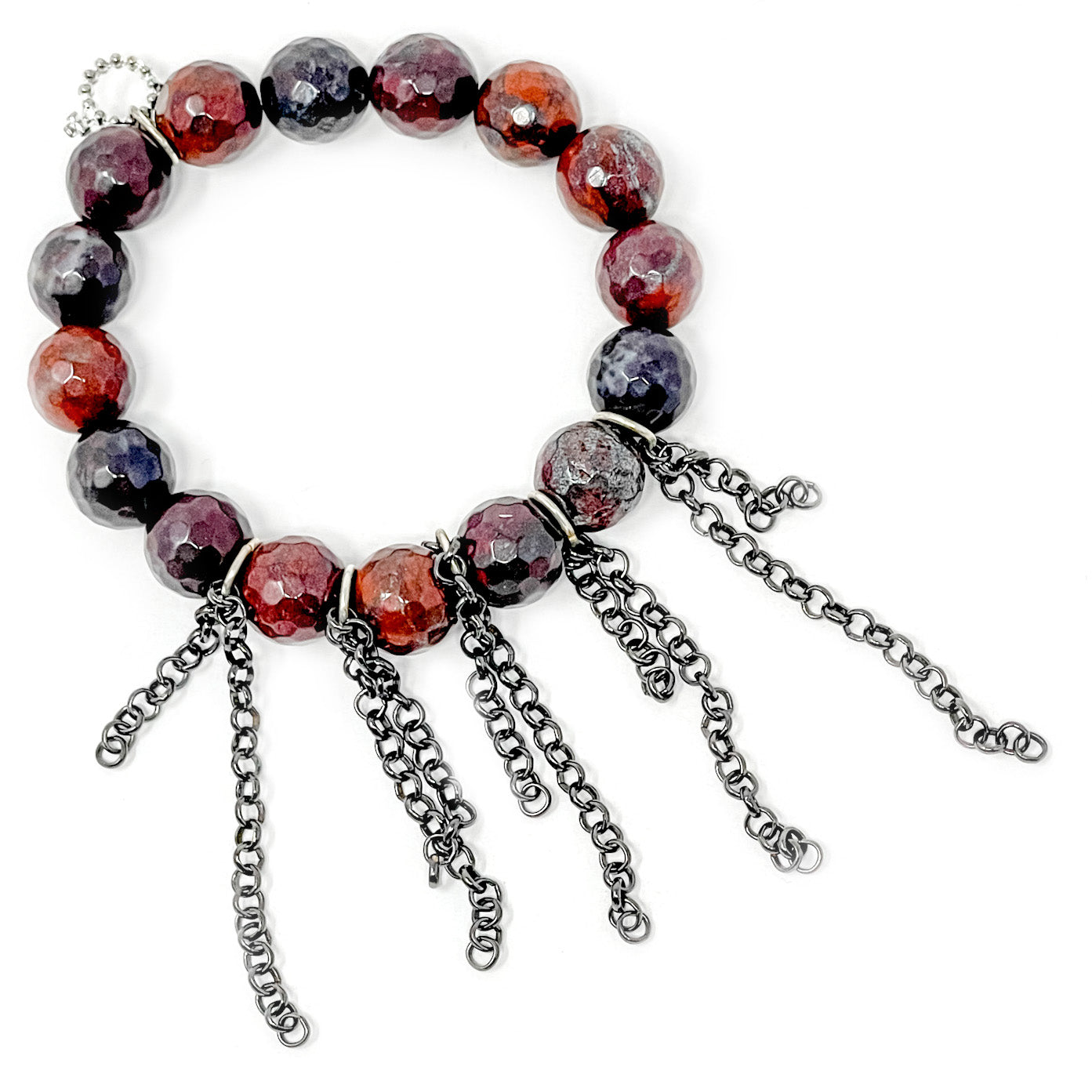 12mm Faceted Oxblood Jasper with Gunmetal Fringe