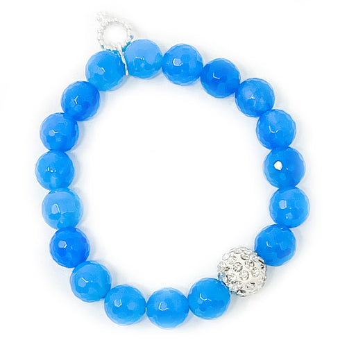 10mm Faceted Blue Ice Agate with Clear Pave