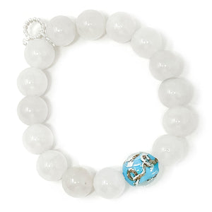 12mm White Jade with Blue Venetian Glass Bead