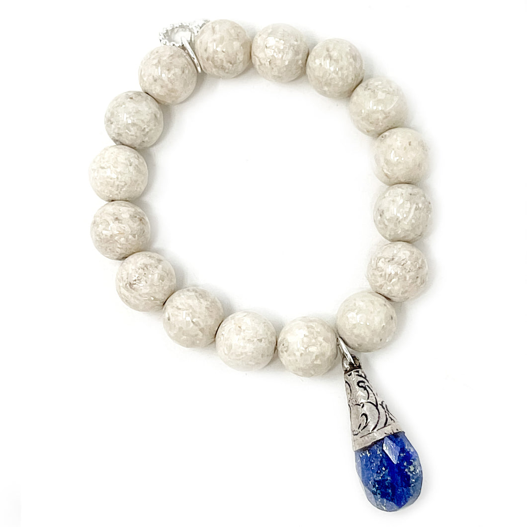 12mm Cream Coral with Large Lapis Droplet