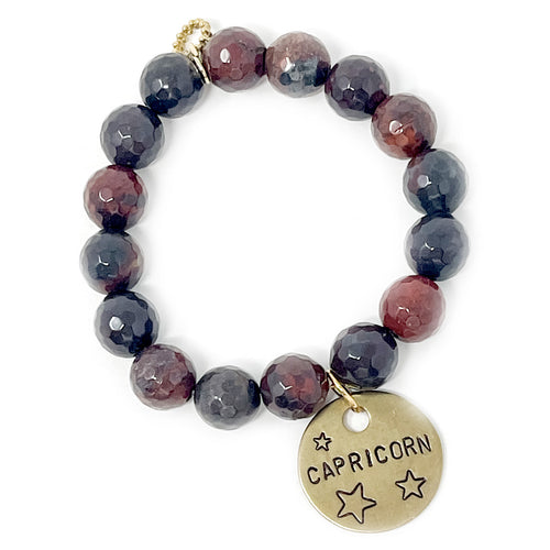 12mm Faceted Oxblood Jasper with Capricorn