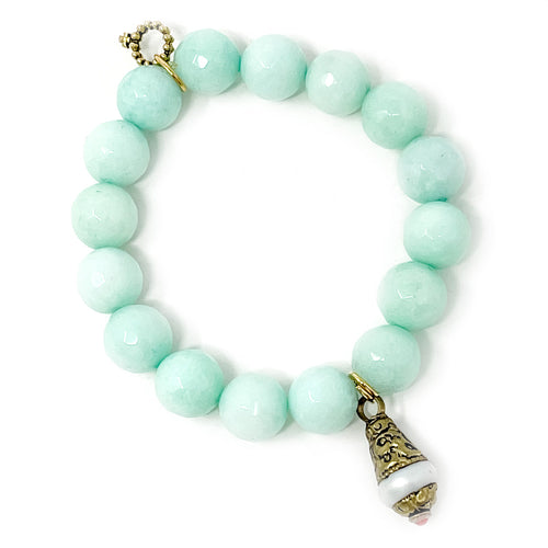 12mm Faceted Aqua Jade with Pearl Nepal Droplet