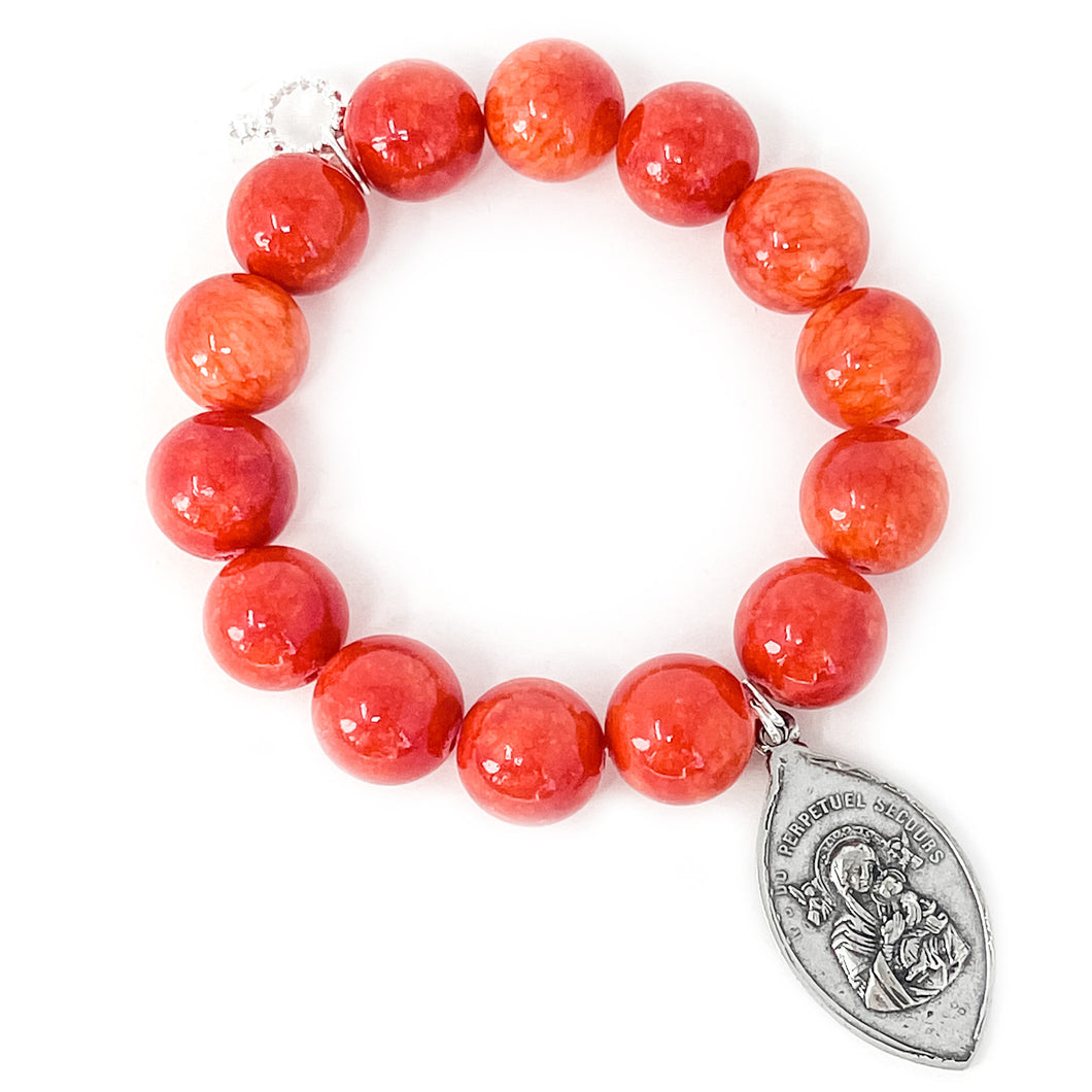 Terracotta Agate with Antiqued Silver Our Lady of Perpetual Help