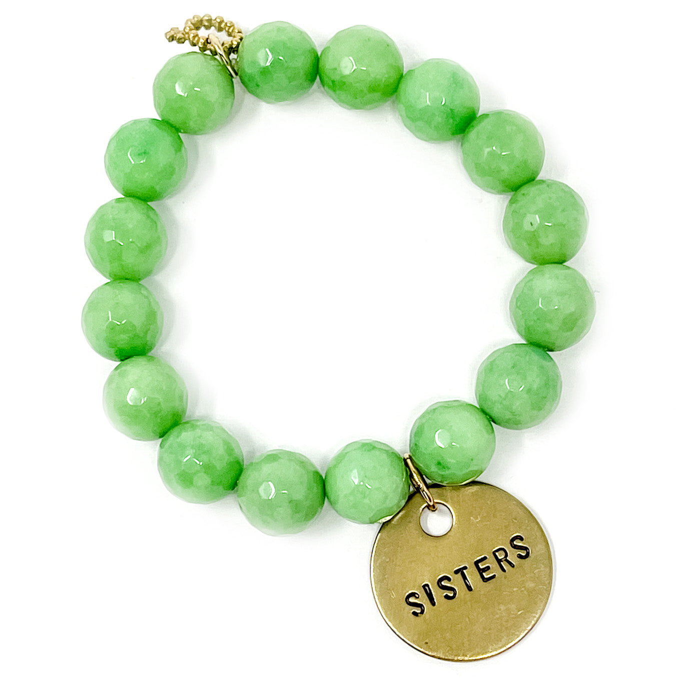 12mm Faceted Preppy Green Agate with Sisters