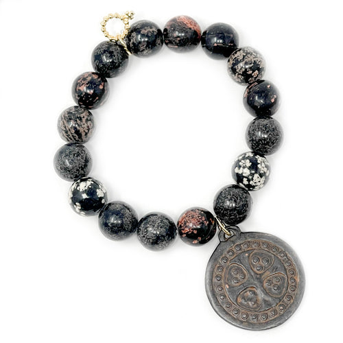 12mm Raven Jasper with Large Bronze Dotted Cross