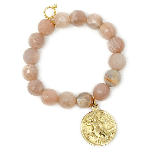12mm Faceted Moonstone with Large Gold St. Michael