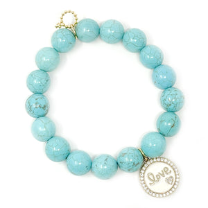 12mm Blue Howlite with White Enameled Love