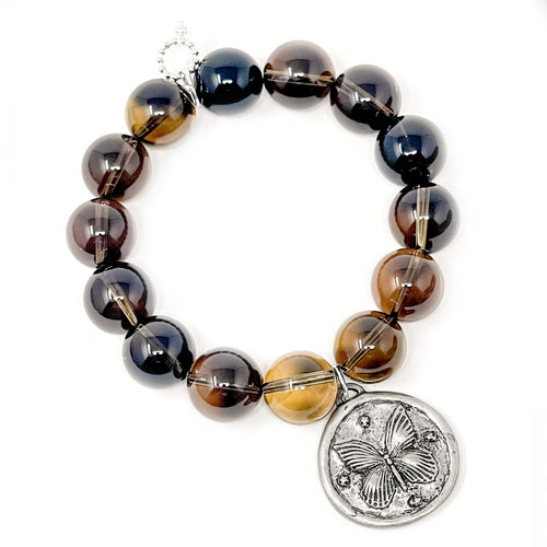 Smokey Quartz with Large Antique Silver Butterfly