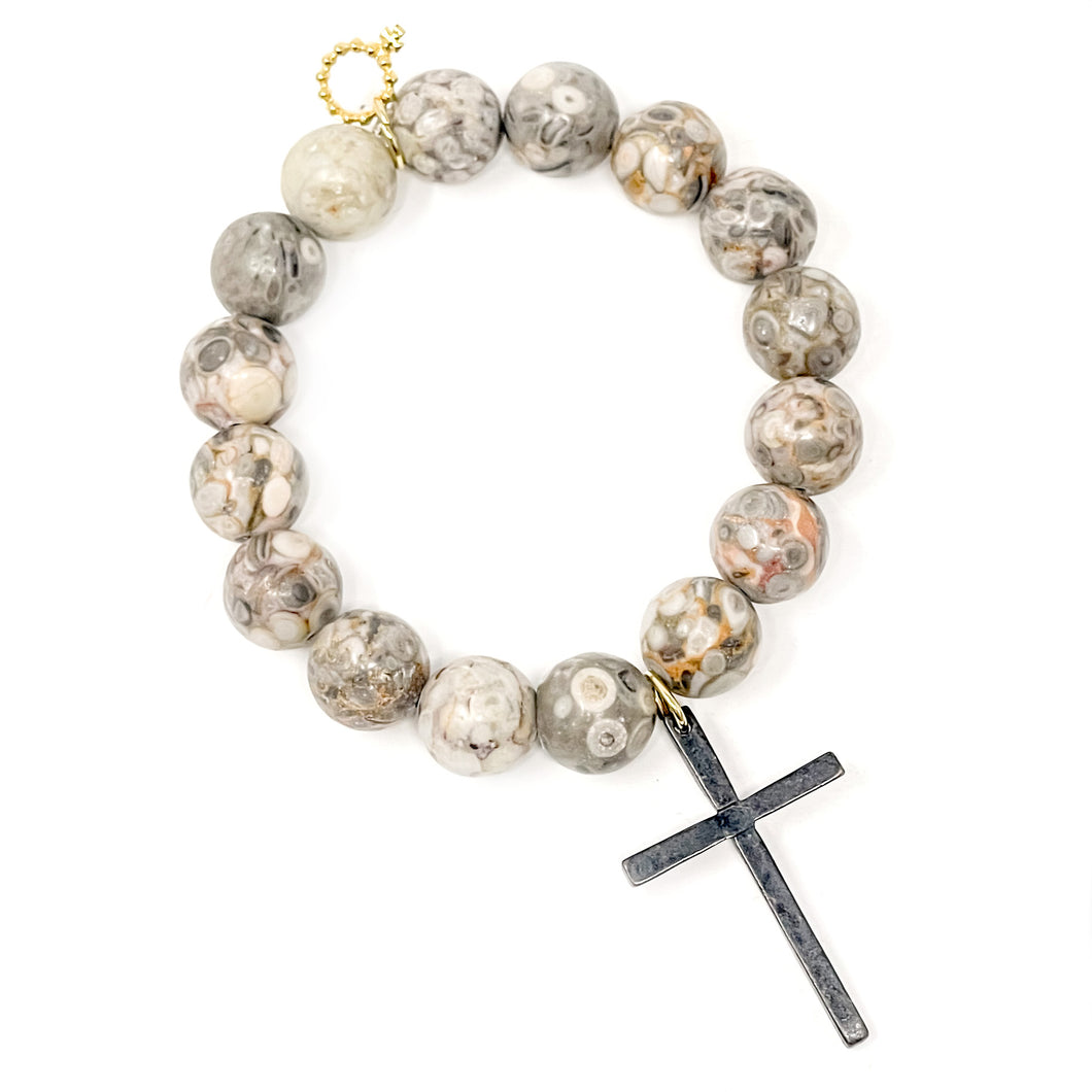 12mm Matte Cyprus Jasper with Bronze Cross