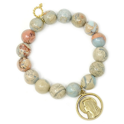 12mm Aqua Terra Jasper with Gold Blessed Mother