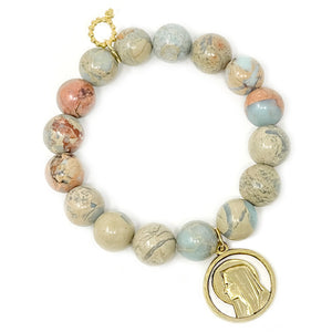 12mm Aqua Terra Jasper with Gold Blessed Mother