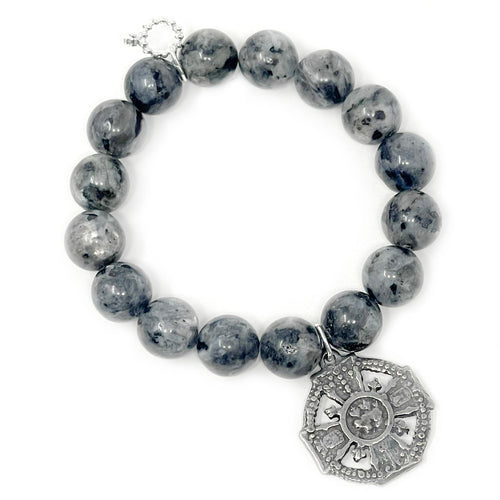 12mm Charcoal Jasper with Antique Silver Cross