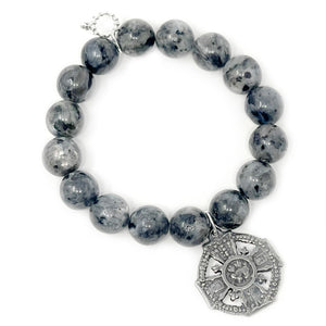 12mm Charcoal Jasper with Antique Silver Cross