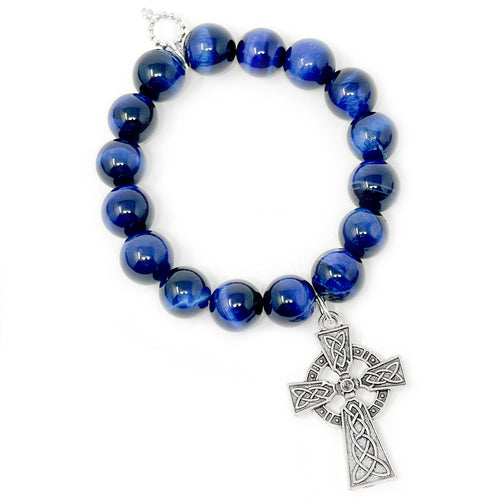Midnight Tiger Eye with Large Silver Celtic Cross