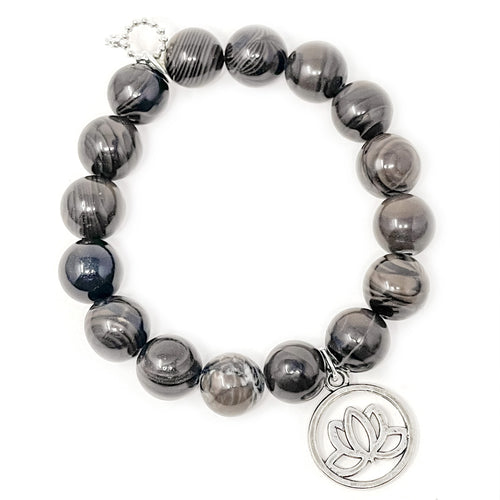 12mm Espresso Jasper with Silver Lotus