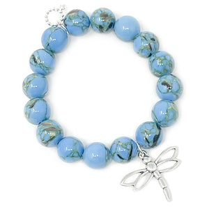 12mm Aqua Mosaic Agate with Silver Dragonfly