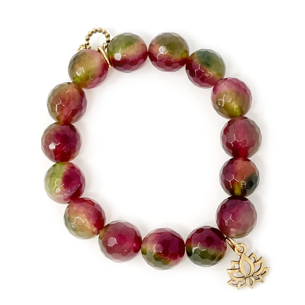Faceted Napa Agate with Gold Lotus Flower