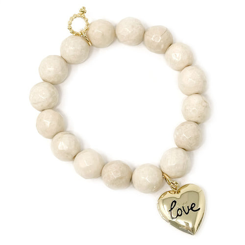 12mm Faceted Cream Coral with Gold Love Locket
