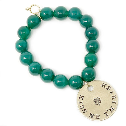 12mm Green Jade with Kiss Me I'm Irish