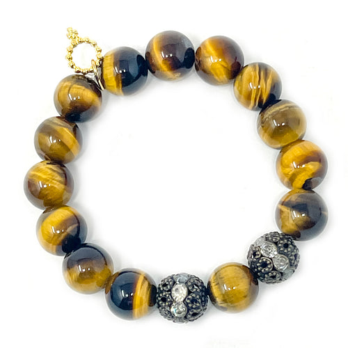 12mm Tiger Eye with Bronze Pave Accents