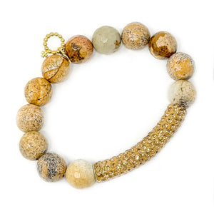 12mm Faceted Picture Jasper with Gold Pave Bar