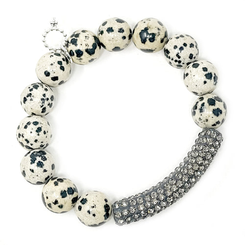 12mm Dalmation Jasper with Grey Pave Bar