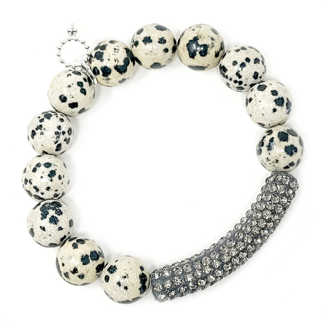 12mm Dalmation Jasper with Grey Pave Bar