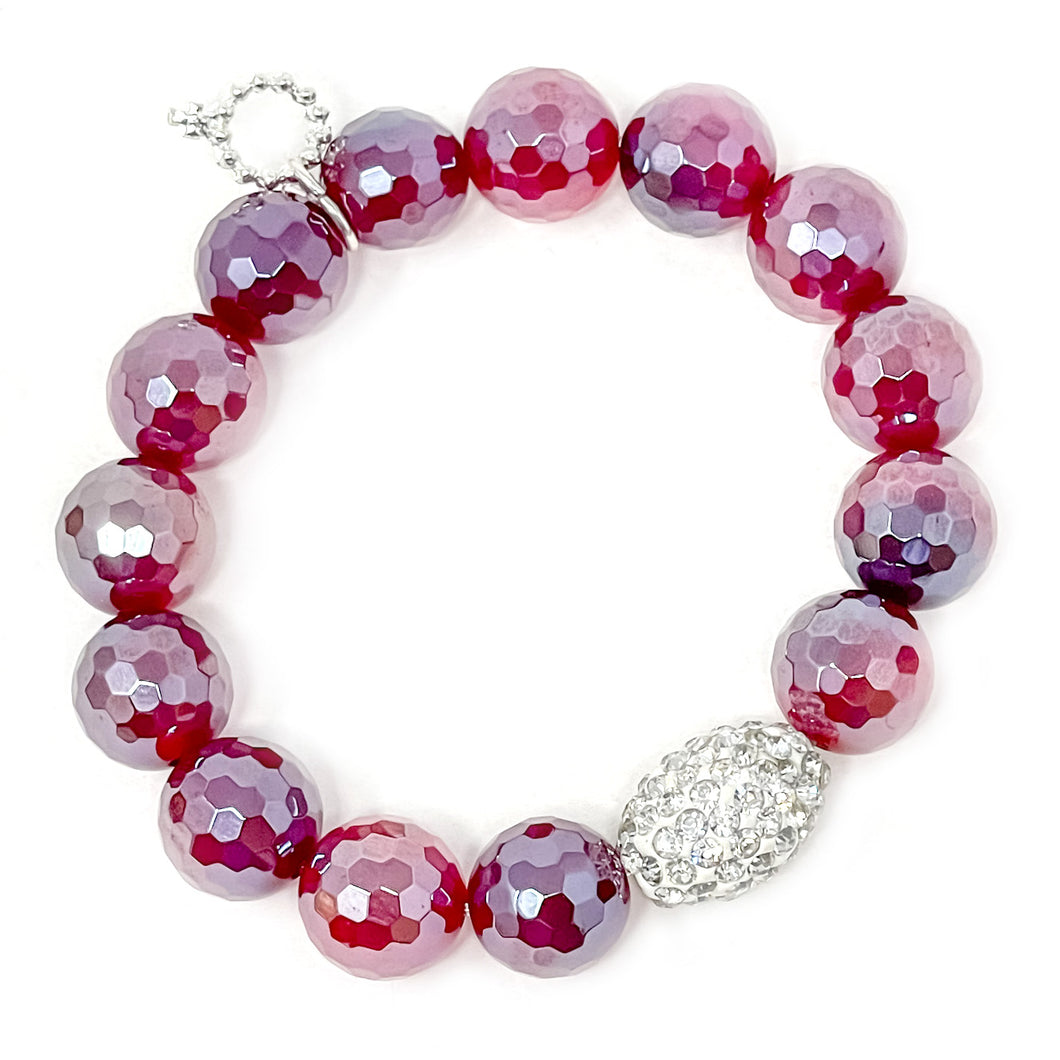 12mm Faceted Iridescent Sugarplum Agate with Pave Oval