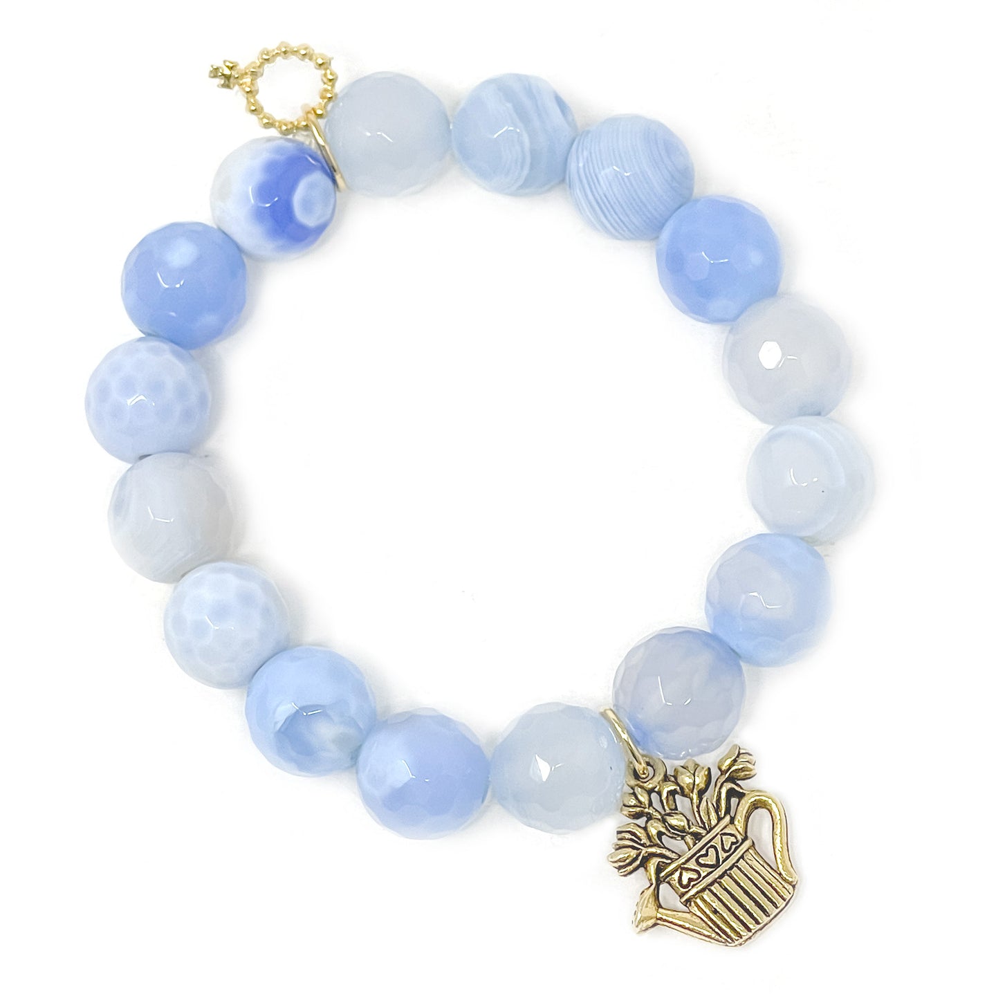 12mm Faceted Ethereal Agate with Gold Watering Can