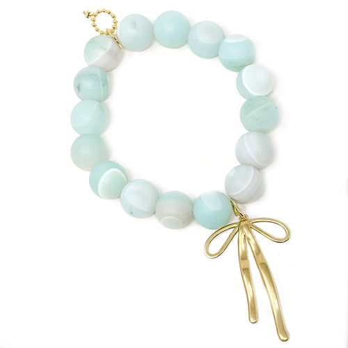 12mm Matte Caribbean Agate with Large Gold Bow