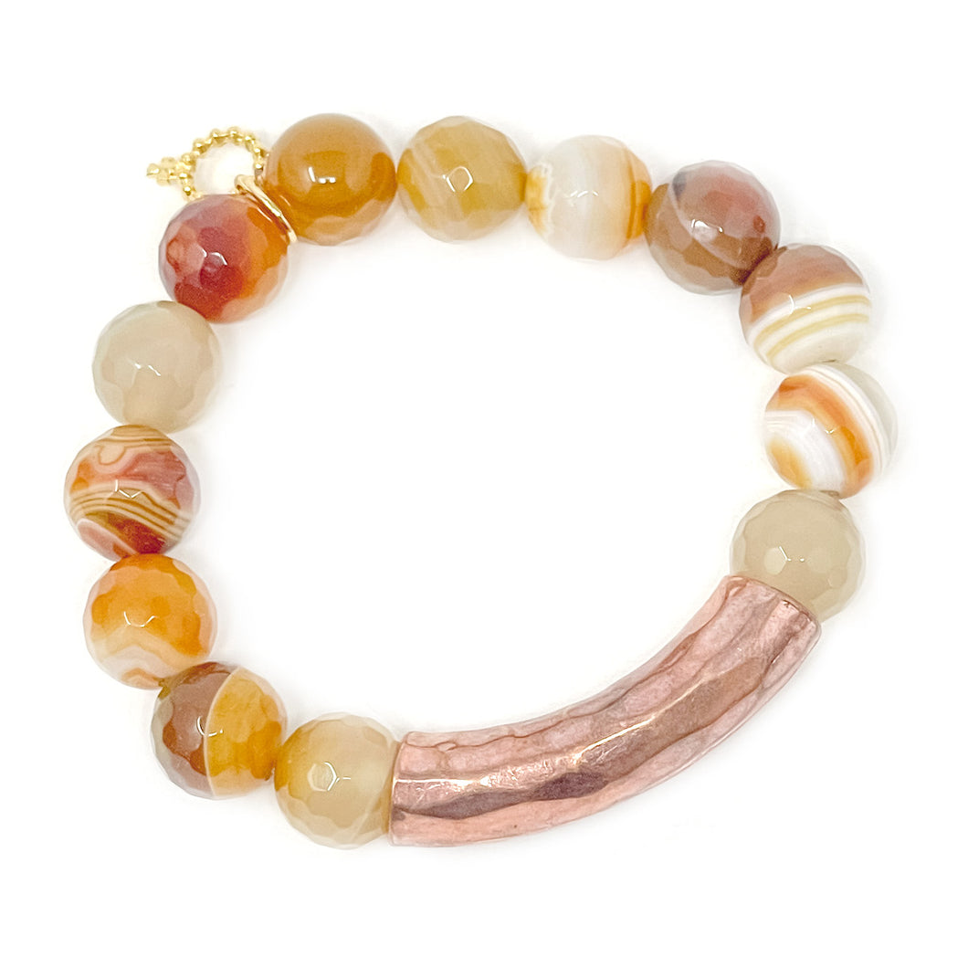 12mm Faceted Goldenrod Stripe Agate with Copper Bar