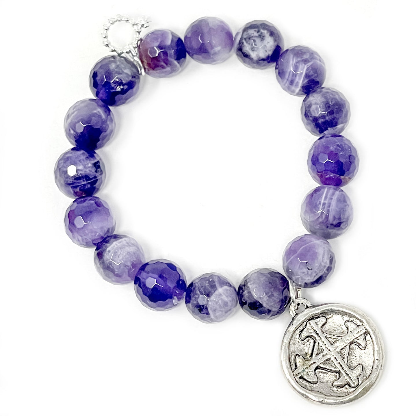 12mm Amethyst Agate with Silver Serenity Prayer