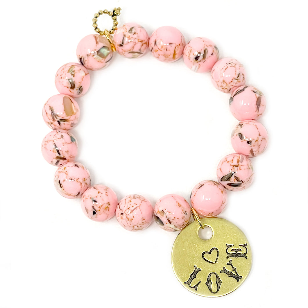 12mm Blush Mosaic Agate with LOVE