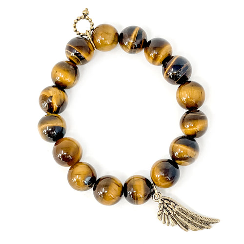 12mm Tiger Eye with Antiqued Gold Angel Wing