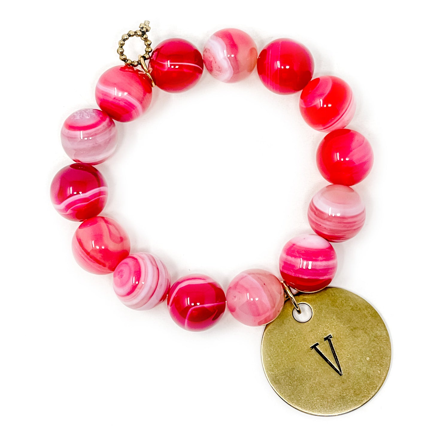 Watermelon Stripe Agate with Letter V