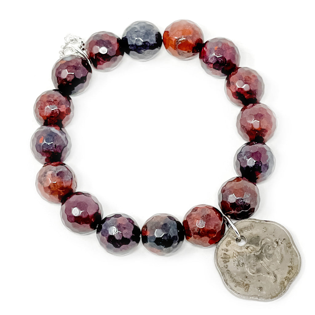 12mm Faceted Oxblood Jasper with Scalloped Nepal Coin