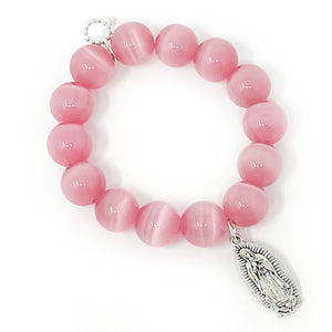 Blush Calcite with Our Lady of Guadelupe-Patron Saint of the Unborn