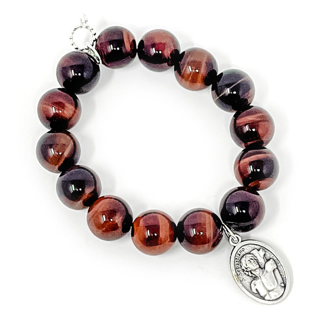Amaretto Tiger Eye with Saint Sebastian-Patron Saint of Sports & Athletes