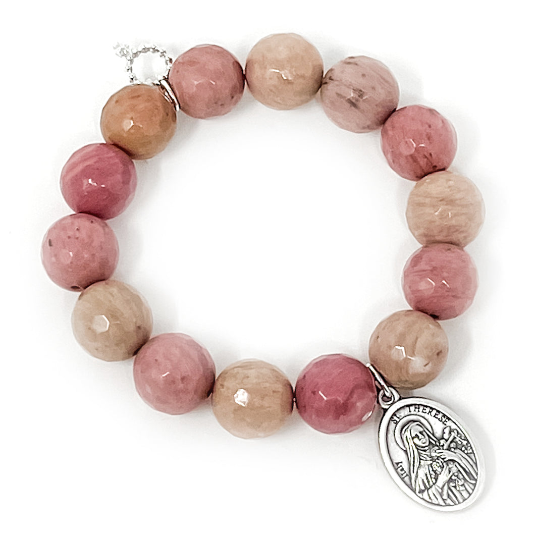 Faceted Rhodochristite with Saint Therese-Patron Saint of Missions