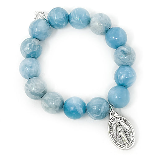 Blessed Mother Blue Agate with silver Miraculous Mary