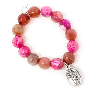 Faceted Azalea Agate with St. Rose of Lima- Patron Saint of Gardeners and Florists