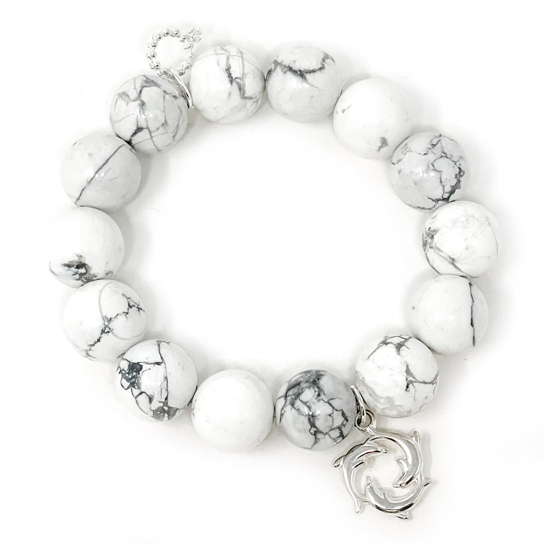 Bright White Howlite with Silver Dolphins