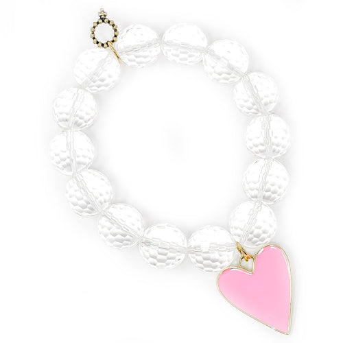 Faceted Clear Quartz with Pink Enameled Heart