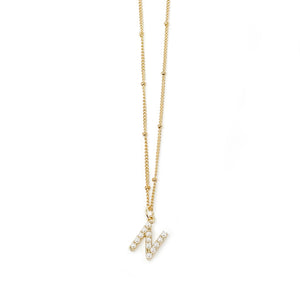 18" Non-Tarnish Beaded Chain with Pearl Initial