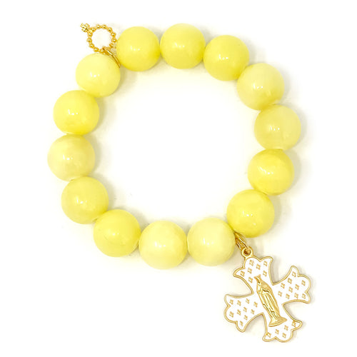 Lemonade Jade with White Enameled Mary Cross