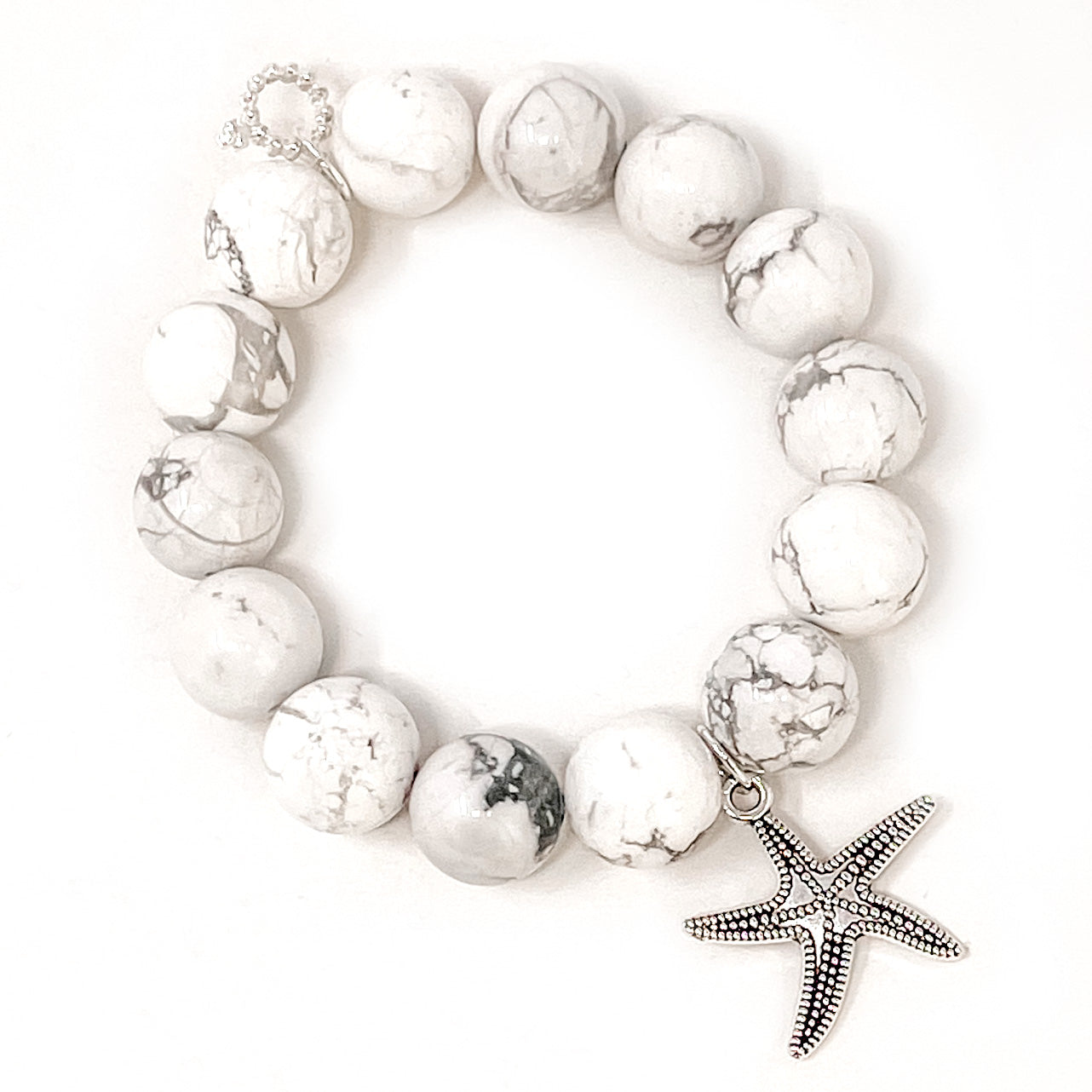Faceted Bright White Howlite with Silver Starfish