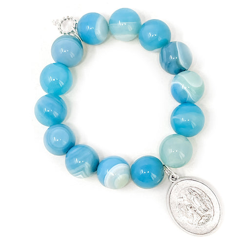 Caribbean Agate with Matte Silver Lourdes