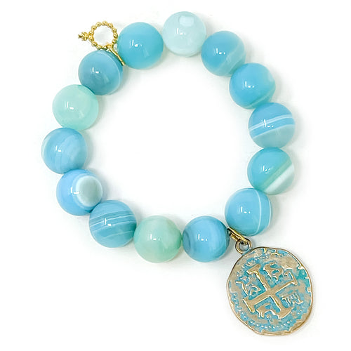 Caribbean Agate with Aqua Patina Ancient Coin